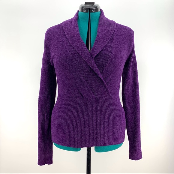 Kenar Purple Plush Knit Shawl Collar Fitted Waist Sweater, Medium - Picture 1 of 16